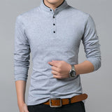Liseaven T-Shirt Men Cotton T Shirt Full Sleeve tshirt Men Solid Color T-shirts tops&tees Mandarin Collar Long Shirt